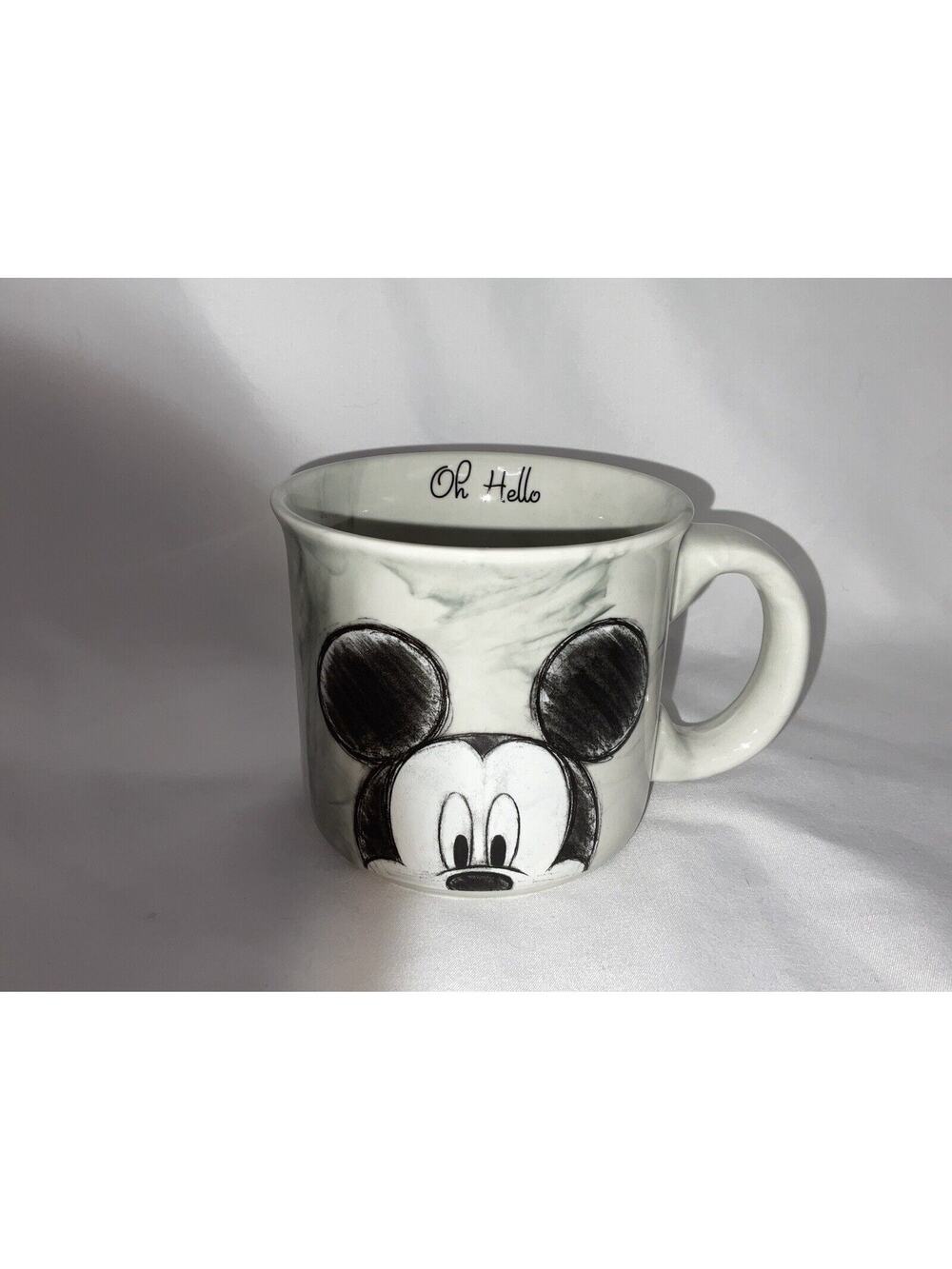 NEW DISNEY Mickey Mouse Oh Hello Cup Mug Collectible Black White Marble 16oz